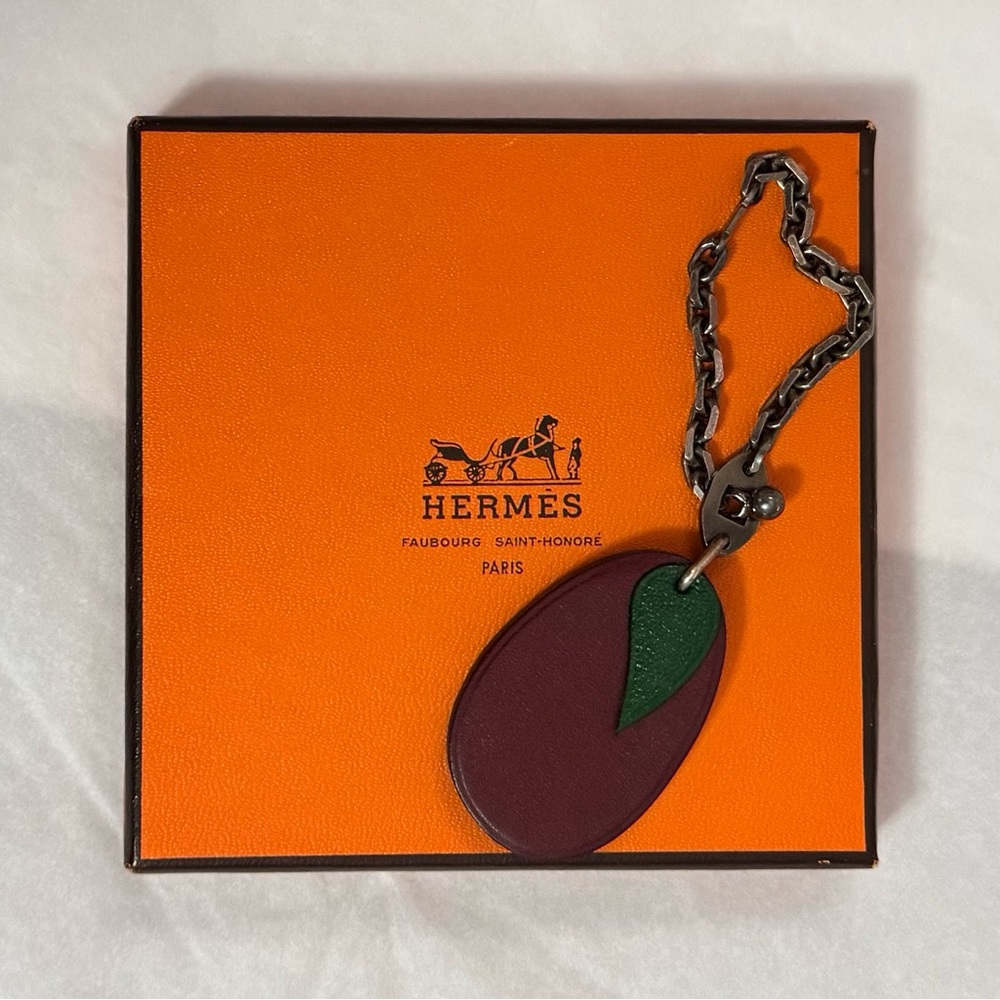 Hermès AUTHENTIC Porte Cles Charm Prune Fruit Plum Eggplant Bag Charm Keychain